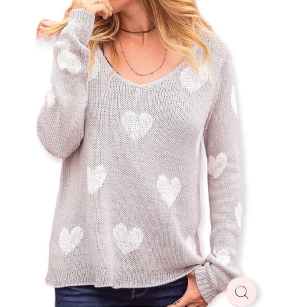 Wooden Ships Gray besotted Heart Pattern Sweater